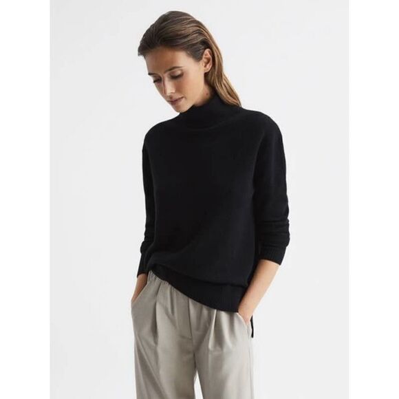 Reiss COLEEN 100% CASHMERE ROLL NECK JUMPER black Large - Picture 1 of 12